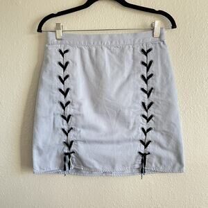 H&M Coquette Double Lace Up Mini Skirt Soft Girl Feminine Pastel Blue 10